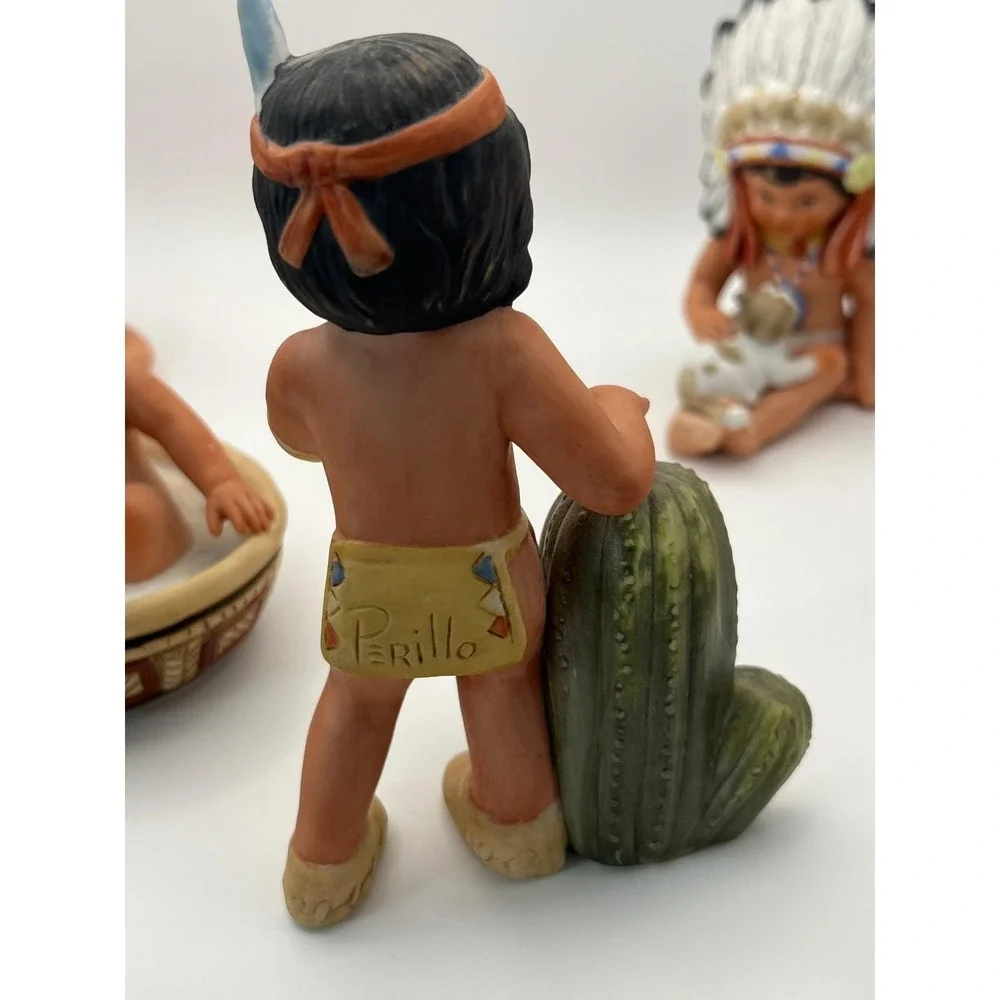 Vintage 1985 Gregory Perillo Sagebrush Kids Figurines Native American Set of 6